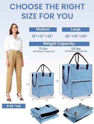 WORKPRO Large Rolling Grocery Bag, 36-Gallon Rolling Tote with 5 Wheels - Image 2