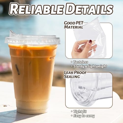 Qinsihwn 20 oz Clear Plastic Cups with Strawless Sip Lid,25 Sets Disposable Iced Coffee Cups with Lids,Disposable Clear Plastic Cups with Lids for Iced Coffee,Smoothie,Cold Drinks for Party - Image 3