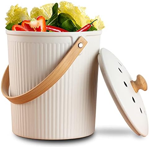 LALASTAR Countertop Compost Bin with Lid, Made of Sustainable Bamboo Fiber, Odorless Kitchen Compost Bucket, 1 Gallon, Cream by LALASTAR