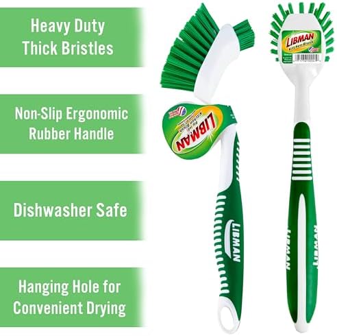 Libman Dish Brush Set with Long Handle - Deep Cleaning Brushes - Dish Scrubber & Scraper - Kitchen Scrub Brush for Dishes, Sinks, Pots, Pans, Vegetables - Image 2