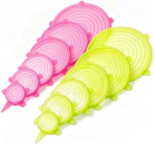 12 pcs Silicone Stretch lids set(6 Sizes,pink&yellow) by JYYHSF