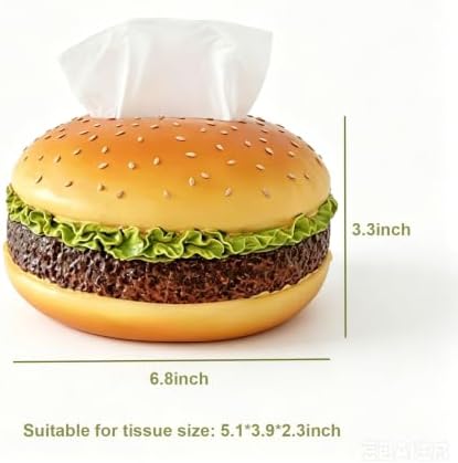 Hamburger Shaped Tissue Box Cover, Cute Burger Napkin Holder, Desktop Facial Tissue Dispenser, Kitchen Countertop Tissue Container - Image 2