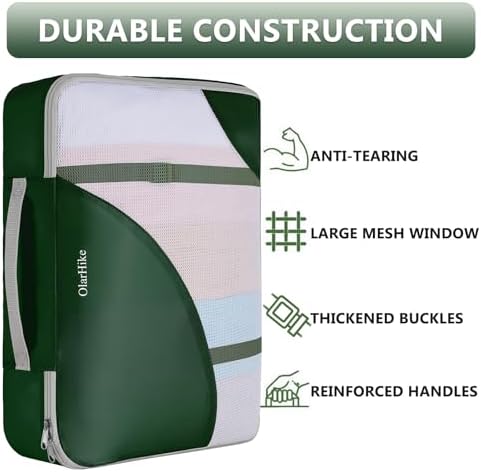OlarHike Packing Cubes for Travel,Gifts for Women Mom,Anti-Tearing Suitcase Organizer for Luggage with Shoe & Hanging Toiletry Bag,Vacation Essentials & Accessories for Cruise Ship,8 Set,Dark Green - Image 4