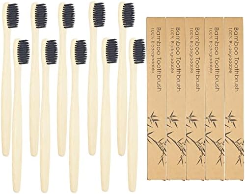 SEVENHEAD 10 PCS Bamboo Toothbrushes Soft Bristles Wooden Toothbrushes for Adult, Natural Biodegradable BPA Free Eco Friendly Toothbrushes Black by SEVENHEADSPRODUCT