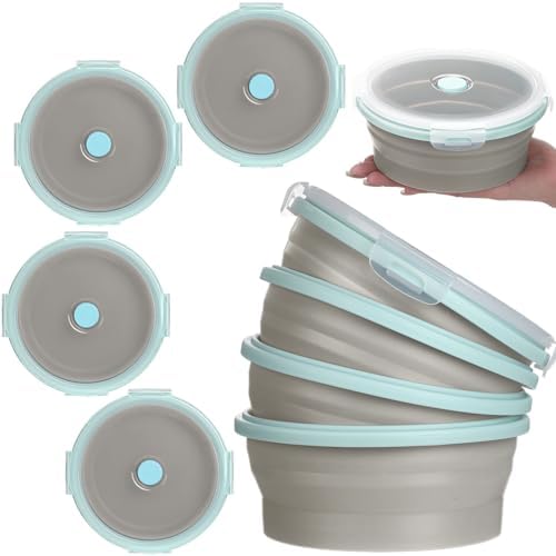 Suclain 4 Pcs Collapsible Bowls with Lids Silicone Camping Food Storage Container Expandable Folding Salad Lunch Box Travel Container for Hiking Camping by Suclain
