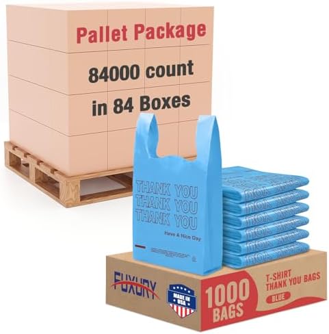 Fuxury 840000 (84K) Count Blue Plastic Thank You Shopping Bags with Handles by Fuxury