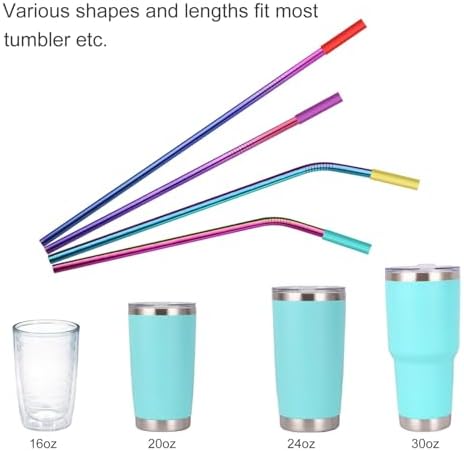 20 Pcs Rainbow Color Reusable Stainless Steel Straws,10.5" & 8.5" Reusable Drinking Straws with 20 Silicone Tips 5 Straw Brushes 1 Travel Case,Eco Friendly Extra Long Metal Straw for 20 30 oz Tumbler - Image 6