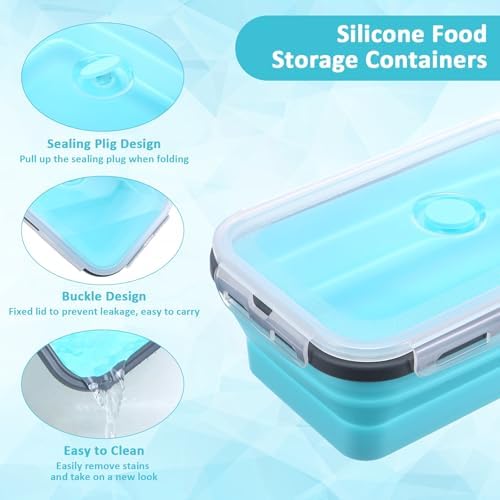 4 Pack 40oz Collapsible Food Storage Containers Marinating Container with Lid Foldable Silicone Kitchen Bowls Microwave Freezer Dishwasher Safe, Blue - Image 3