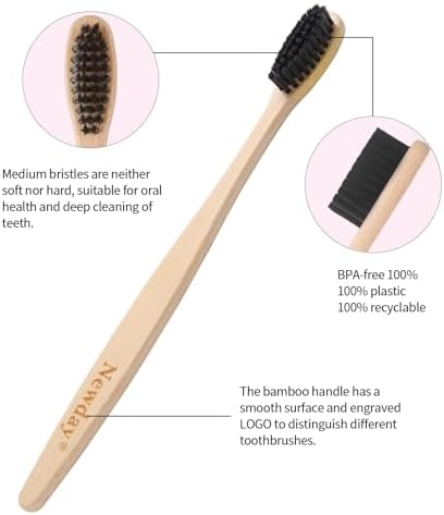 Newday 100 Pack Bamboo Toothbrushes Bulk, Individually Wrapped, BPA Free Soft Bristles Toothbrush, Recycled Packaging, Biodegradable ECO Friendly Toothbrushes for Home Hotel Travel (Black) - Image 3