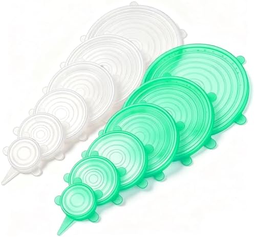 12 pcs Silicone Stretch lids set(6 Sizes,white&green) by JYYHSF