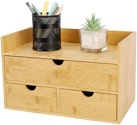 Charmewooden Bamboo Desk Organizer With Drawers Countertop Drawers Counter Storage Box Corner Desk Organizer for Home Office No Assembly Required by Charmewooden