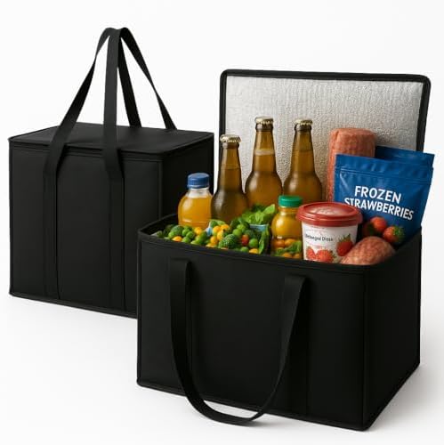 2-Pack, XL-Large Insulated Grocery Shopping Bags, Black, Reusable Bag by Musbus