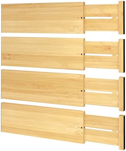 BAMEOS Bamboo Expandable Drawer Dividers – Fits 12.2"–17" Drawers, 4" Extra Deep Walls, Set of 4 | Tall Spring-Loaded Separator for Baby Dresser, Sock Drawer & Bathroom Cabinet by BAMEOS
