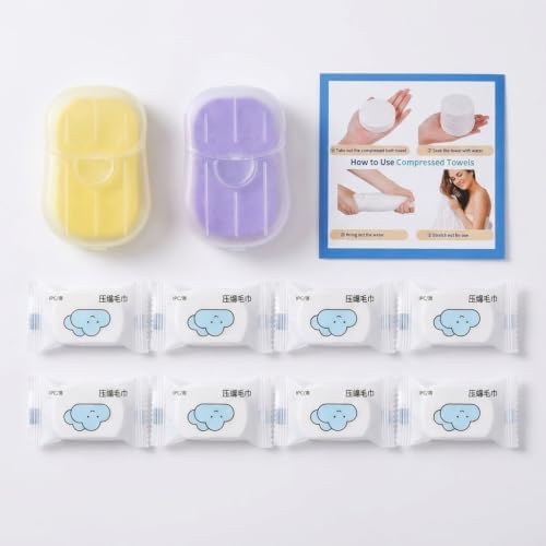 Travel Essentials Kit with Compressed Face Towels & Soap Sheets by Unknown