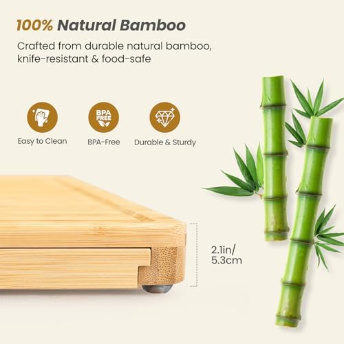 Large Bamboo Charcuterie Board, Double Pull-Out Trays Set, Natural - Image 6