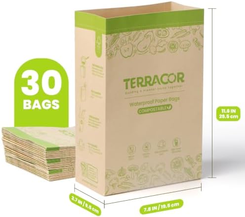 Compostable Paper Bag Leakproof Kitchen Food Waste Bag 30 Bags Waterproof Bin Liner with BPI Certified - Image 4