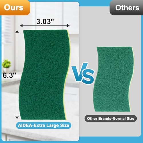 AIDEA XL Scrub Sponges Kitchen 12Count, Heavy Duty Sponges for Dishes - Image 2
