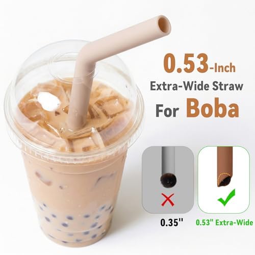NiHome 6 PCS Extra Wide Reusable Bent Silicone Straws for Boba & Smoothies - Image 3