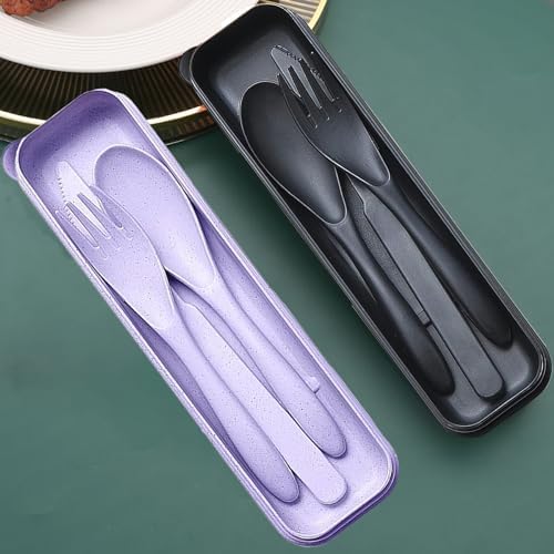 Reusable Travel Utensils Set with Case Wheat Straw Fork Spoon Knife Cutlery - Image 7