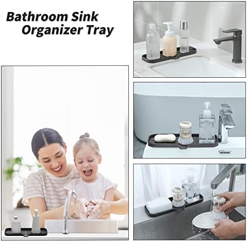 MicoYang Silicone Soap Dish with Drain Spout — Self-Draining Double Sink Organizer Tray for Kitchen & Bathroom, Dispensers, Sponges & Soap Holder, Non-Slip & Dishwasher Safe, Coffee (Large, 12"×4") - Image 4