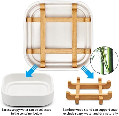 Bamboo Soap Dishes for Bar Soap Holders for Shower for Bathroom Sink Bulk Small Wooden Soap Tray Jabonera Pretty Neat Ventilated Soap Dish Disj Disk, Detachable (Single Rounded White) - Image 3