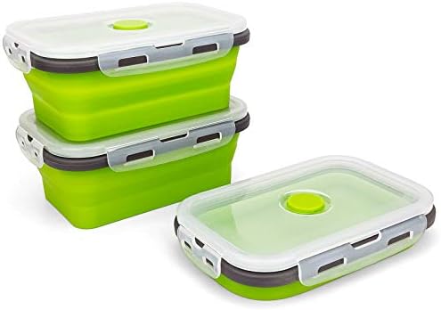 CARTINTS Set of 3 Collapsible Food Storage Containers with Lids, Collapsible Silicone Bowls, Silicone Lunch Containers, For Meal Prep, Camping, Travel, Microwave and Freezer Safe,500ml,Green - Image 3