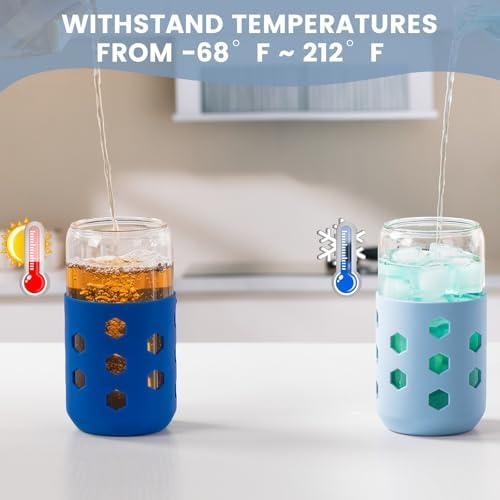 Mrsdry 16 oz Glass Cups with Lids and Straws for Gift, 4-Pack, Navy - Image 5