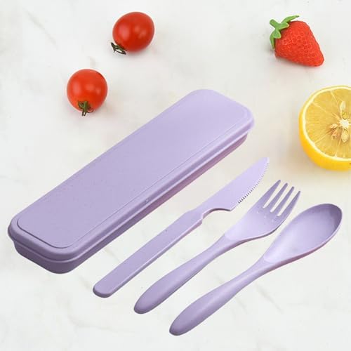 4‑Pack Travel Wheat Straw Utensils, BPA Free Fork Spoon Knife Storage Case - Image 4