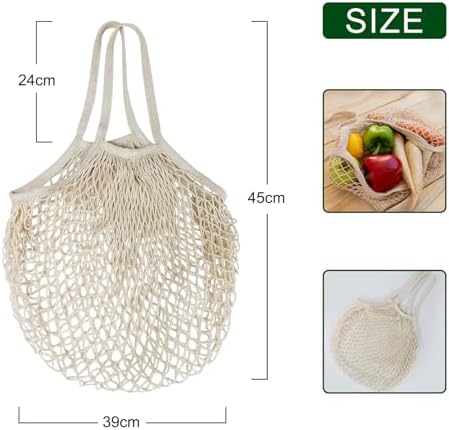2-Pack Reusable Mesh Grocery Bags, 100% Cotton String, Long Handle Produce Bags, Fruit & Veggie Storage - Image 3