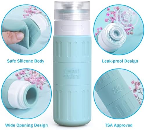 GLAMFIELDS Travel Bottles for Toiletries,TSA Approved 3.3oz Size LeakProof Silicone Toiletry Containers for Shampoo, Conditioner,Easy to Squeeze，Portable Travel Essentials for Lotion(18 Pack) Gray - Image 3