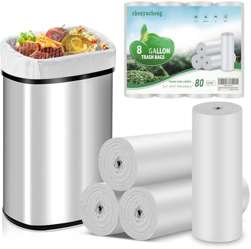8 Gallon White Trash Bags Biodegradable - Small Garbage Bags 8 Gallon Tall Kitchen Unscented 80count Compostable Recycling Strong Thick Office Waste Basket Medium Liners Bulk Chenyucheng by Chenyuchengtrashbags
