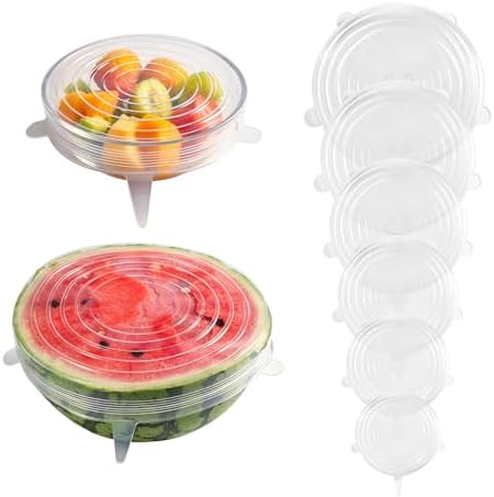 Reusable Silicone Stretch Fresh-Keeping Lids, 6 Sizes 2.6/3.6/4.4/5.5/6.3/7.5 Inches Food Storage Covers, Fit Cup, Bowl, Plate, Fruit and Glass Bowl to Keep Food Fresh by Unknown