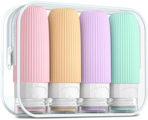 Mrsdry Travel Bottles for Toiletries, Tsa Approved 2oz Travel Bottles, BPA Free Leak Proof Travel Size Toiletry Containers, Refillable Travel Accessories with Toiletry Bag for Shampoo Liquid (4 Pack) by Mrsdry