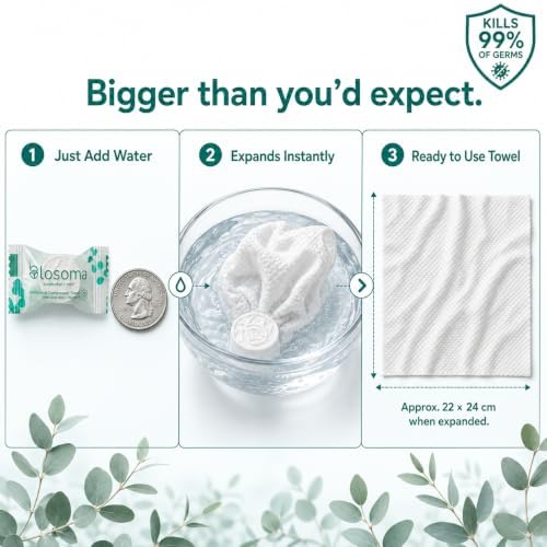 Eucalyptus & Mint Compressed Towels for Travel & Camping – Antibacterial Instant Expandable Face Towels, Biodegradable Disposable Cotton, Pack of 25 - Image 6