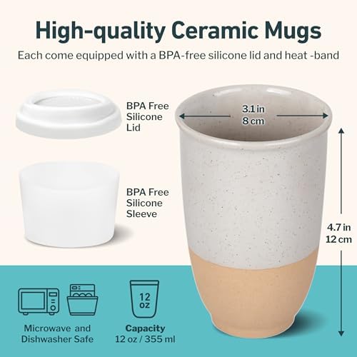 NOVA CERAMICS Travel Mugs - Reusable Coffee Cup – Cute Coffee Mugs Travel Coffee Tumbler – Microwave & Dishwasher Safe To Go Coffee Mug- Gifts For Women Men Him Her – 12oz - Dune - Image 3