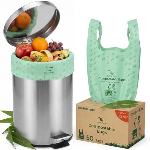 50 Home Compostable Trash Bags 1.6 Gallon Easy Tie Handles by ChoiceMarts-MerchandiseBags