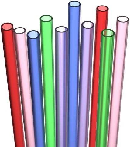 Fiesta First 10 Long Reusable Hard Plastic Drinking Straws, Medium Width + Sturdy Cleaning Brush - for Tumblers, Mason Jars, Milkshakes, Smoothie Straws Drinking Plastic - Dishwasher Safe BPA Free by Fiesta+First