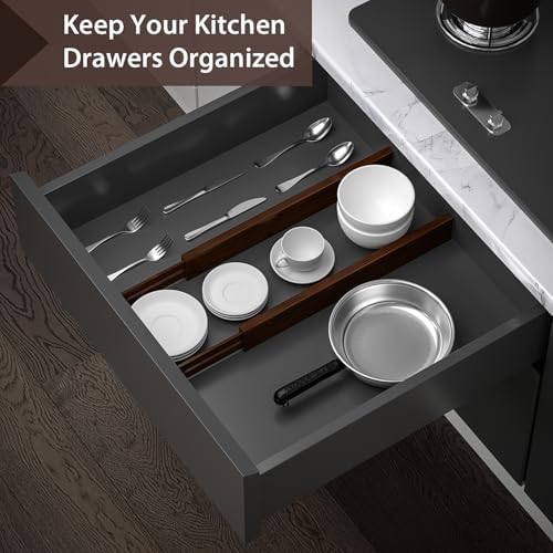 DUCOO 4 PCS Drawer Divider, 17"-22" Adjustable Bamboo Drawer Dividers Organizers, 2.3" High Expandable Separators for Kitchen, Clothes, Dressers, Home, Office, Mocha - Image 4