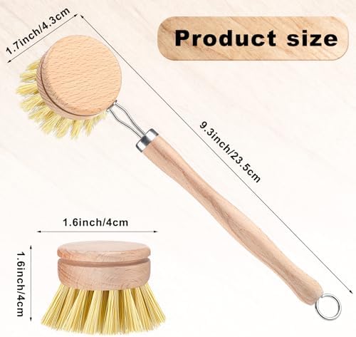 Boao 6 Pack Dish Brush with Beechwood Handle with Replacement Heads Natural Wood Dish Scrub Brush for Washing and Cleaning Pots and Pans - Image 2