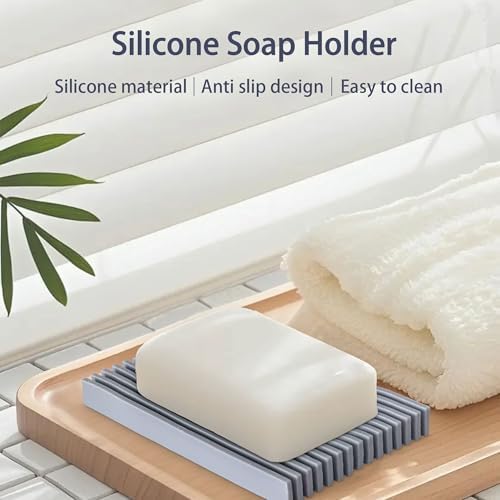 Aoheuo Modern Minimalist Soap Dish (3Pack),Drainage Silicone Soap Holder,5.5 Long by 3.15 Wide,0.55 inches high,Used for Kitchen,Bathroom,and Bar Sink(Incanus,Incanus,Incanus) - Image 4
