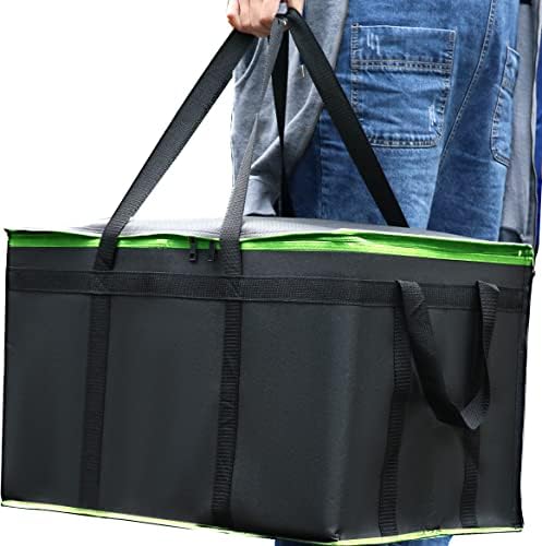 2 Pack XXXL-Large Insulated Grocery Shopping Bags, Green, Reusable Bag,Thermal Zipper,Collapsible,Tote,Cooler,Food Transport hot and Cold,for instacart,Camping,Recycled Material delivery Groceries, by Musbus