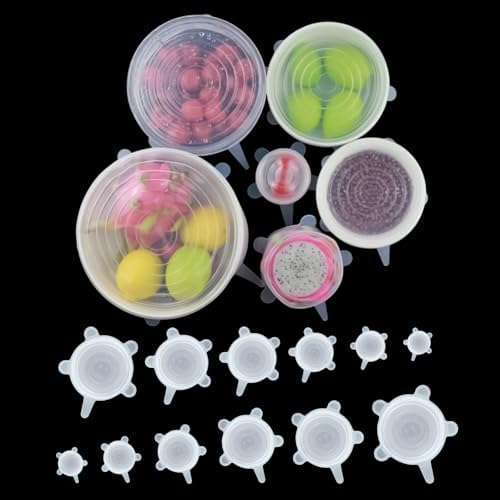 Reusable Silicone Stretch Lids18PCS Round Stretchy Food Covers, Airtight & Leakproof, Microwave & Dishwasher Safe by Cubicozy