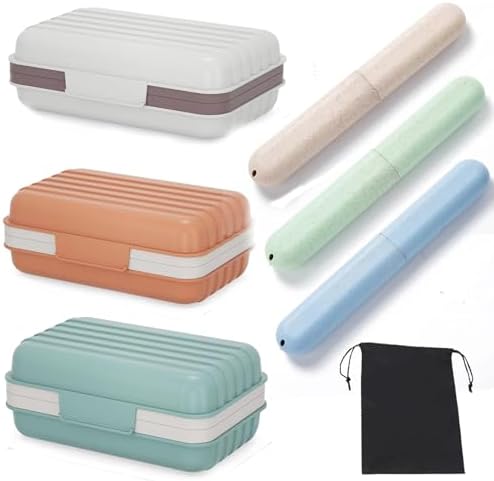 3Pcs Travel Soap Case and 3Pcs Toothbrush Travel Case Set,Leakproof Soap Dish with Lid Portable Toothbrush Holder for Traveling, Camping, Bathroom- Waterproof Drawstring Bag for Boot Backpack by Unknown