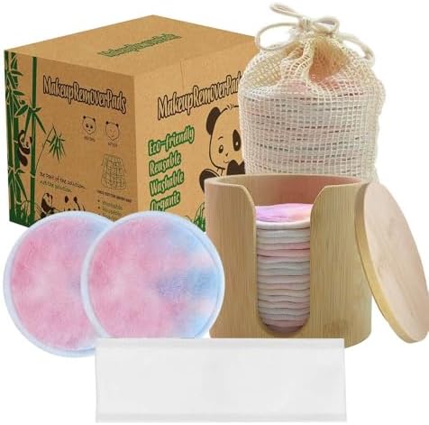Reusable Cotton Rounds, 100% Natural Bamboo Cotton Pads for Face|Reusable Makeup Remover Pads with Laundry Bag,Headband and Cotton Round Holder (Colorful) by Sopurrrdy
