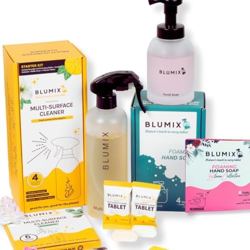 6-Month Eco Home Starter Set – Non-Toxic Cleaner & Hand Wash Kit | Includes Reusable Bottles + Refills (Rose Soap & Eucalyptus Cleaner) | Zero Waste, Plastic-Free Refills, Great Value by Blumix