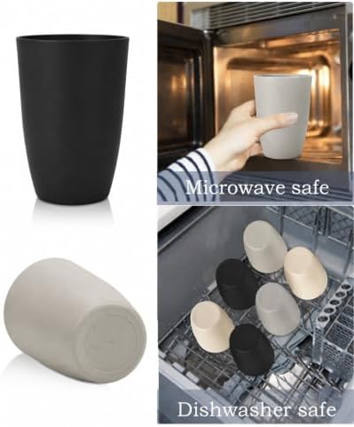 Wrova Wheat Straw Cups 6 PCS, 20 oz Plastic Cups Reusable Kitchen Cups, Dishwasher & Microwave Safe Large Coffee Cup, Unbreakable Water Plastic Glasses- Black & Gray - Image 6