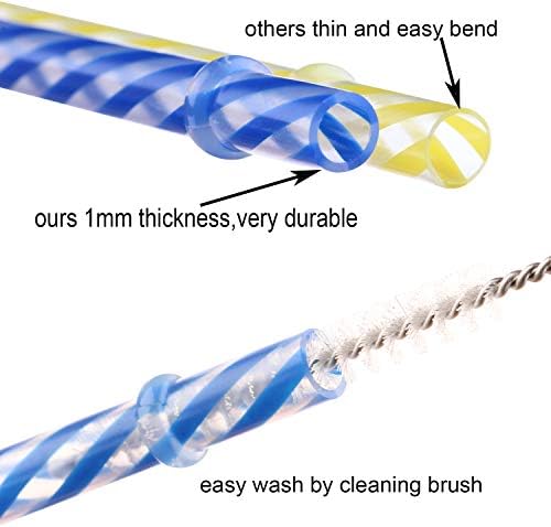 Dakoufish 12 Piece 8 Inch Reusable Plastic Thick Drinking Straws BPA Free Mason Jar Straws Transparent Small Stripe (8inch, Mix 12color) - Image 3