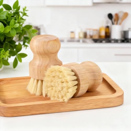 6 Packs Bamboo Dish Scrub Brushes Wooden Scrubbers Set Kitchen Dishwashing Scrubber with Natural Sisal Bristles for Cast Iron Pots, Pans, Kitchen Sink and Vegetable - Image 4