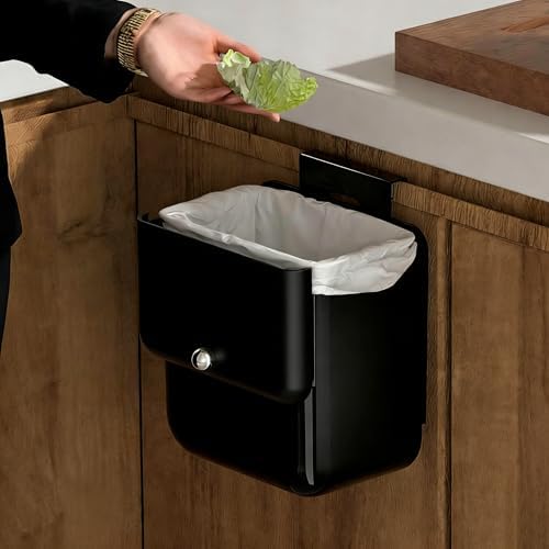 Large 3.2 Gallon Compost Bin, Under Sink Trash Can with Lid, Hanging Waste Cabinet for Office Kitchen Cupboard Bathroom Bedroom, Both Black by Unknown