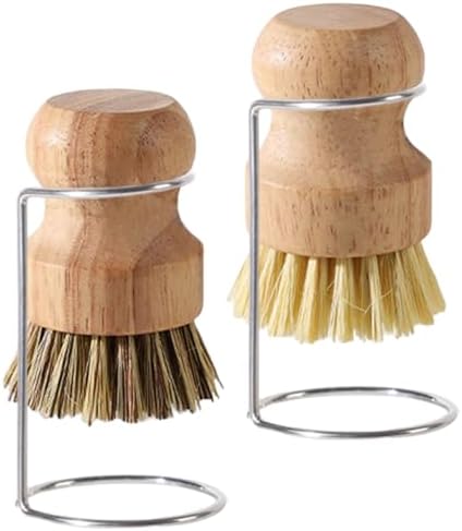2Pcs Bamboo Dish Brushes Natural Bamboo Dish Scrubber with 2 Drainage Racks Wooden Dishwashing Brush for Washing Dishes Pots Pans and Sink by Unknown